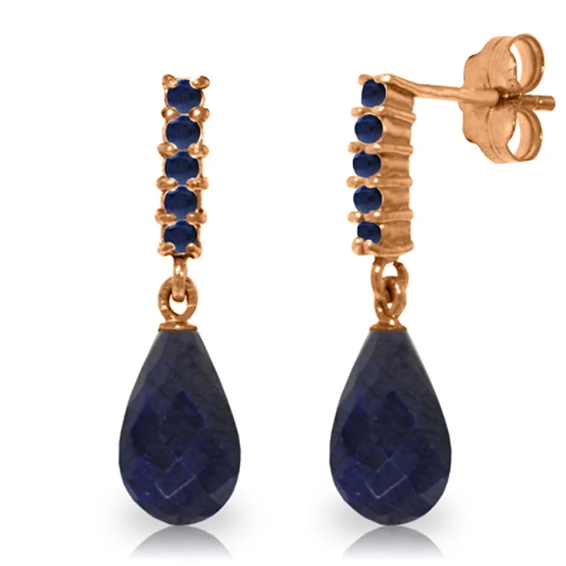 7 Carat 14K Solid Gold Sapphire Earrings Briolette Dangling Sapphire