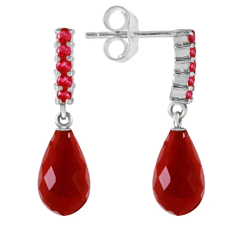 7 CTW 14K Solid White Gold Ruby Earrings Briolette Dangling Ruby