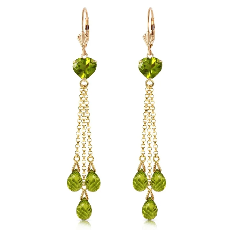 9.5 Carat 14K Solid Gold Chandelier Earrings Briolette Peridot