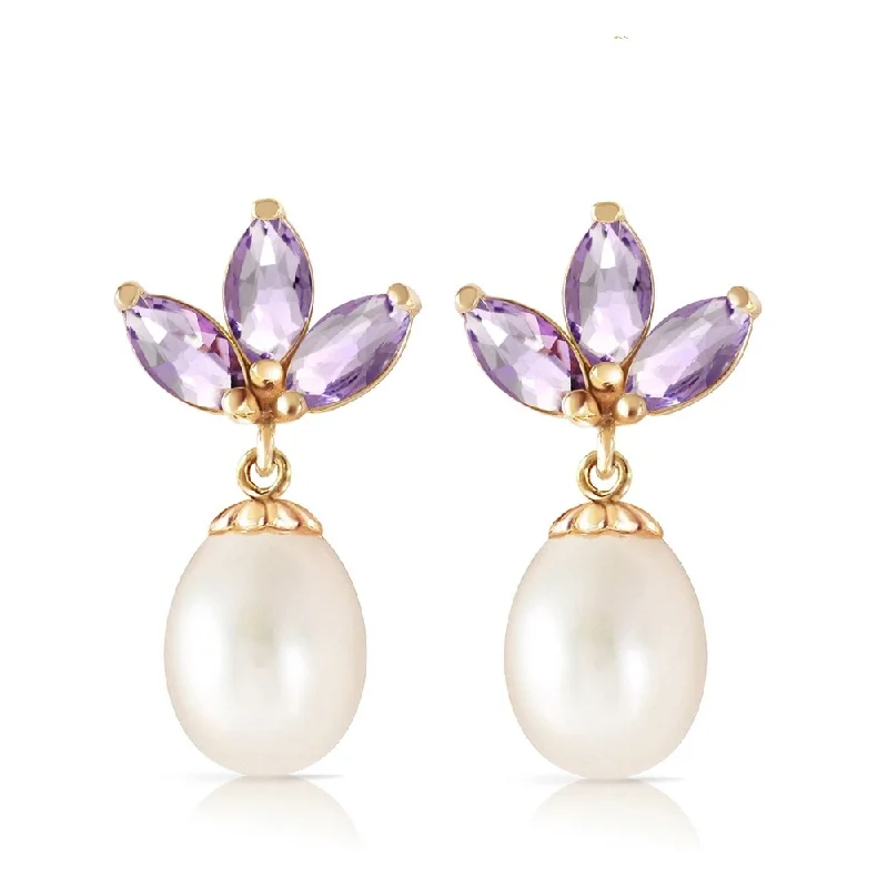 9.5 Carat 14K Solid Gold Dangling Earrings pearl Tanzanite