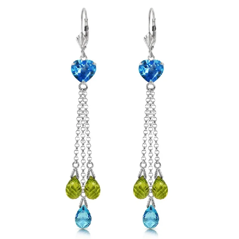 9.5 Carat 14K Solid White Gold Chandelier Earrings Briolette Blue Topaz Pendant