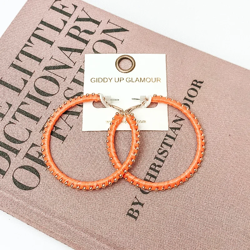 Circle Gold Tone Beaded Hoop Earrings in Orange