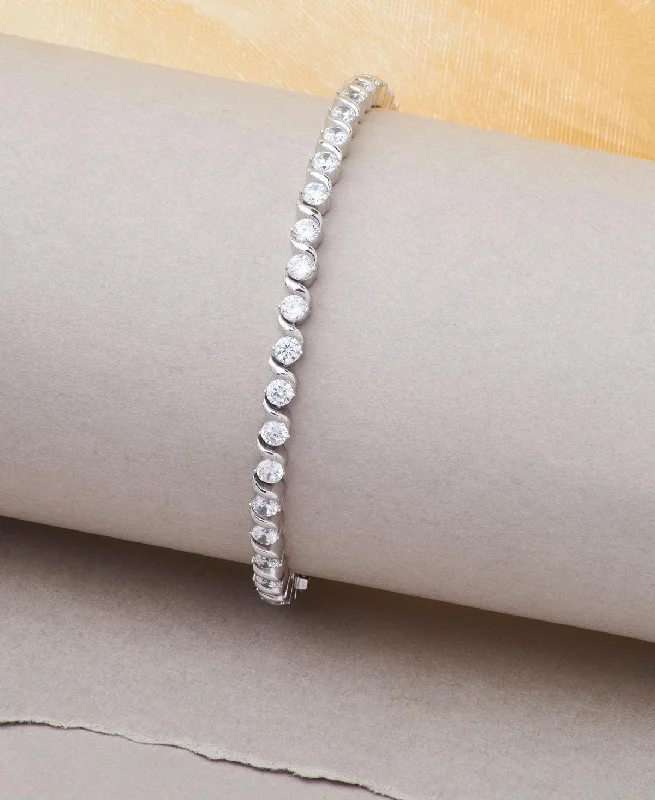 Fashionable Stone Studded Silver Bracelet