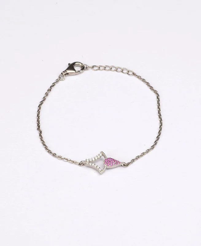 Fashionable Stone Studded Silver Bracelet.