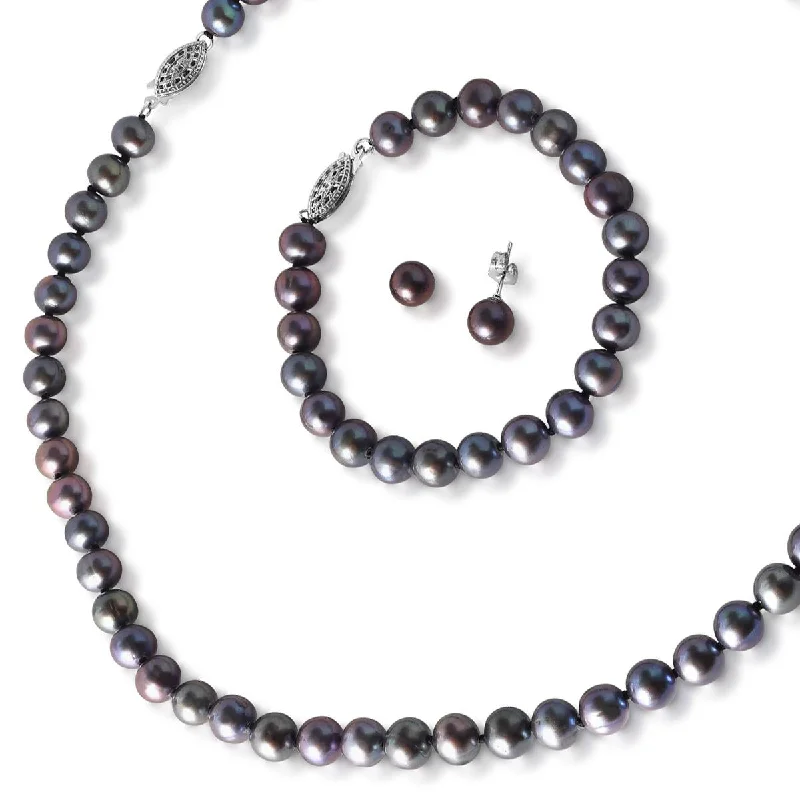 Freshwater Pearl Earring, Bracelet & Necklace Set