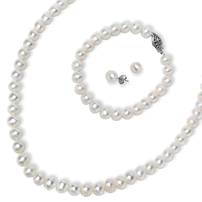 Freshwater Pearl Earring, Bracelet & Necklace Set