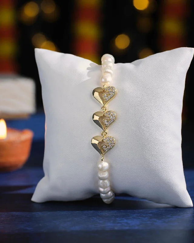 Golden Heart Rhinestone Pearl Bracelet