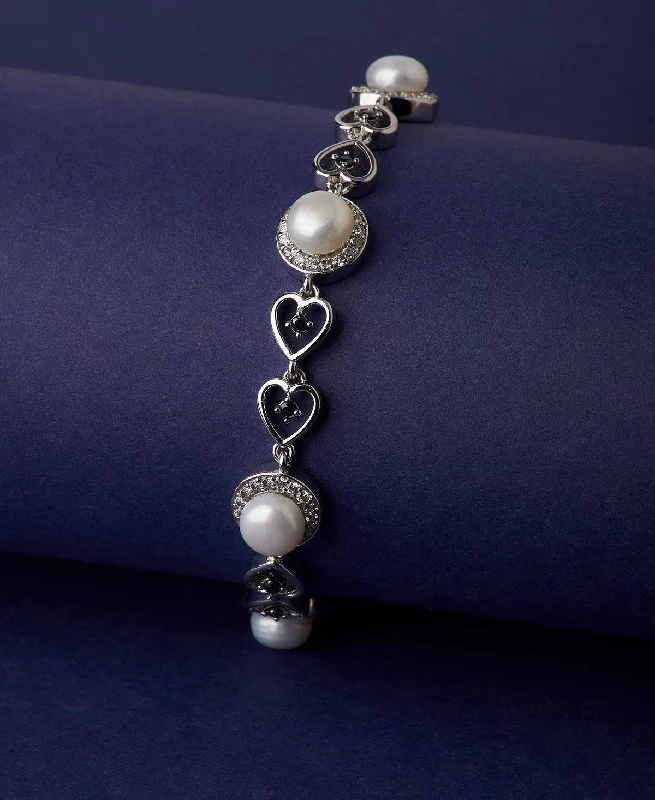 Graceful Stone Studded Metallic Pearl Bracelet