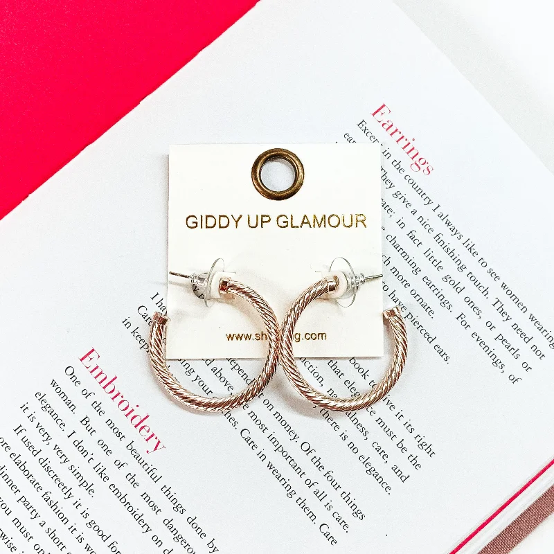 Small 3mm Cable Hoop Earrings in Metallic Beige