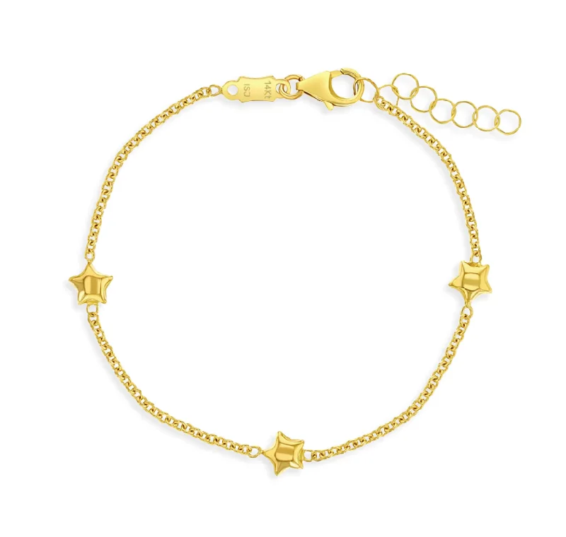 14k Gold Polished Puffed Stars Kids Bracelet