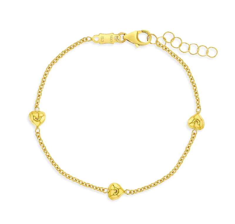 14k Gold Puffed Heart Little Girls Bracelet