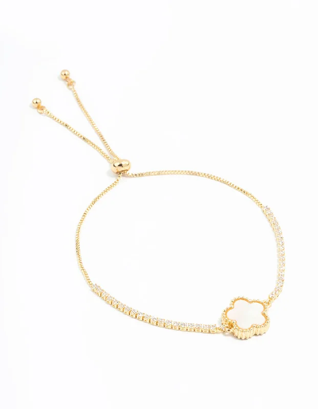 Gold Plated Mini Cubic Zirconia Flower Toggle Bracelet