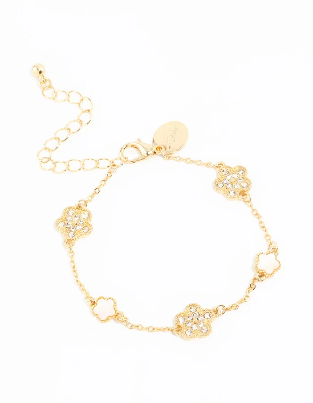 Gold Plated Alternating Small & Medium Flower Bracelet