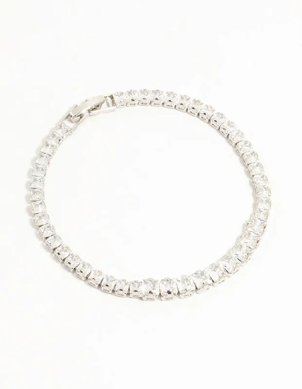 Silver Cubic Zirconia Graduating Square Tennis Bracelet