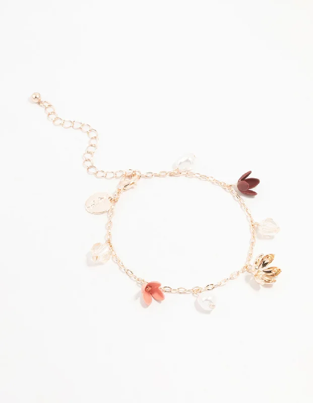 Rose Gold Mixed Flower Charm Bracelet