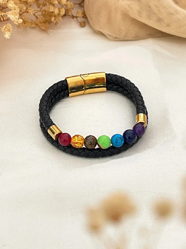 Seven Chakra Studded Leather Bracelet