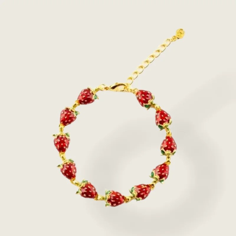 Strawberry Bracelet by Bill Skinner Red Enamel Gold Fruits