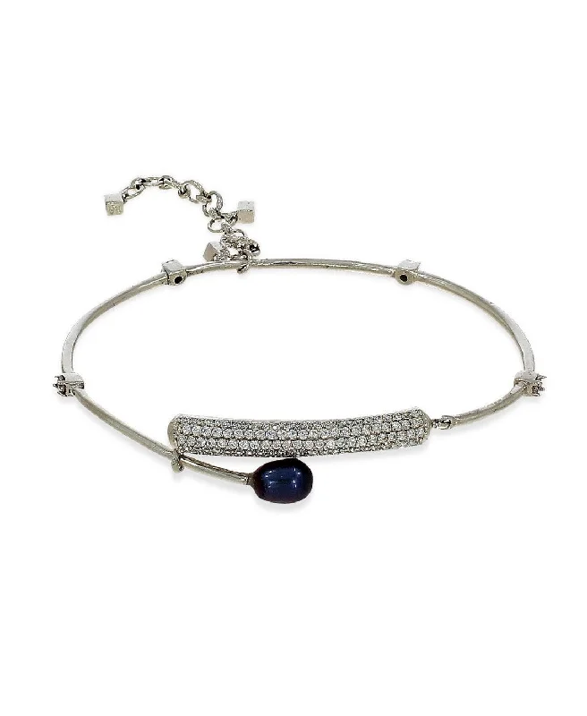 Trendy Stone Studded Silver Bracelet