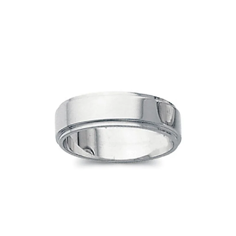 5mm Flat Ridged Edge Wedding Band in 14k White Gold