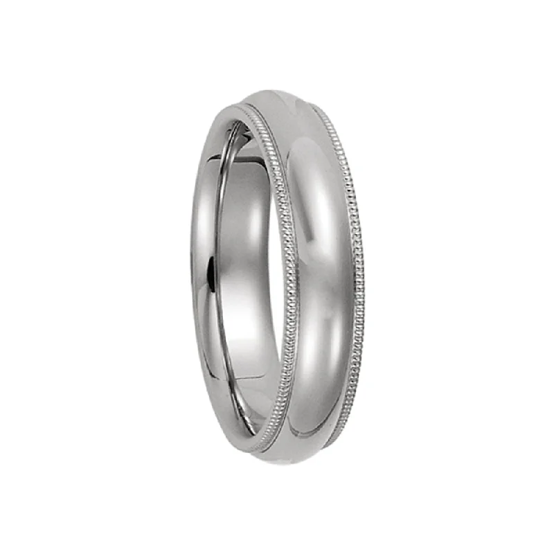 5mm Milgrain Edge Comfort Fit Domed Band in 14k White Gold