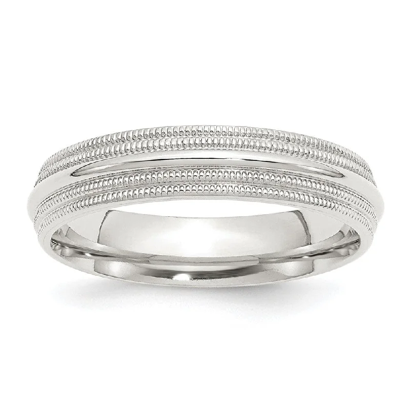 5mm Sterling Silver Double Milgrain Edge Comfort Fit Band