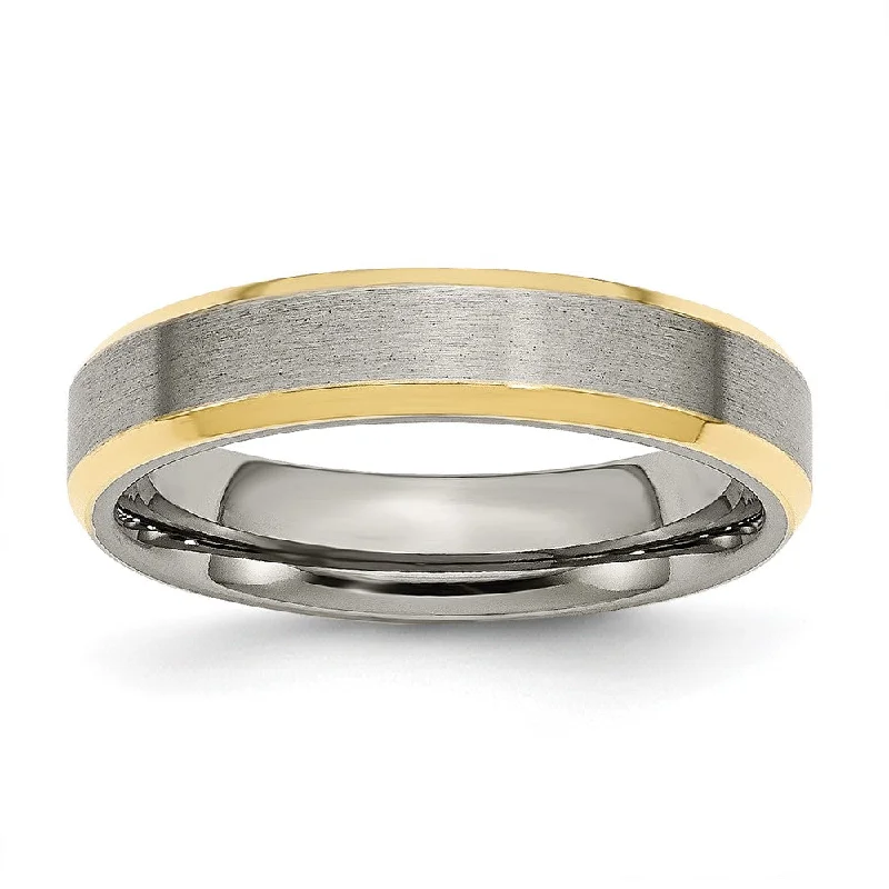 5mm Titanium & Gold Tone Flat Beveled Edge Standard Fit Band