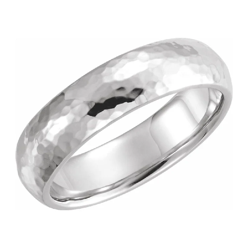 6mm 10K White Gold Hammered Half Round Comfort Fit Band