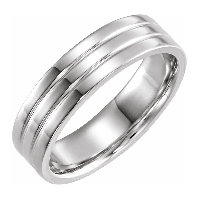 6mm 10K White Gold Polished Ridged Comfort Fit Band