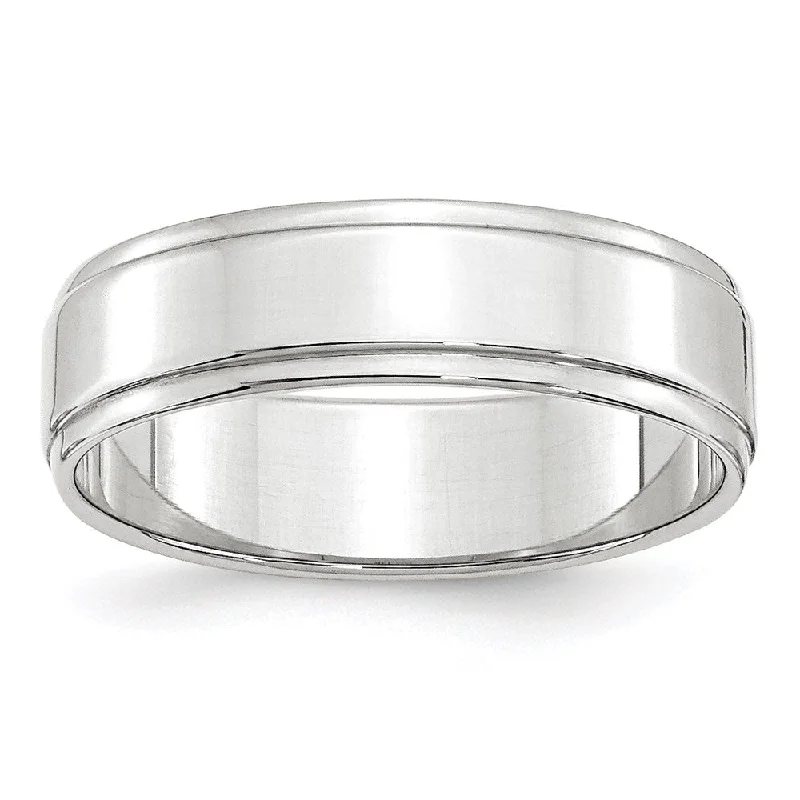 6mm 10K White or Yellow Gold Flat Ridged Edge Standard Fit Band