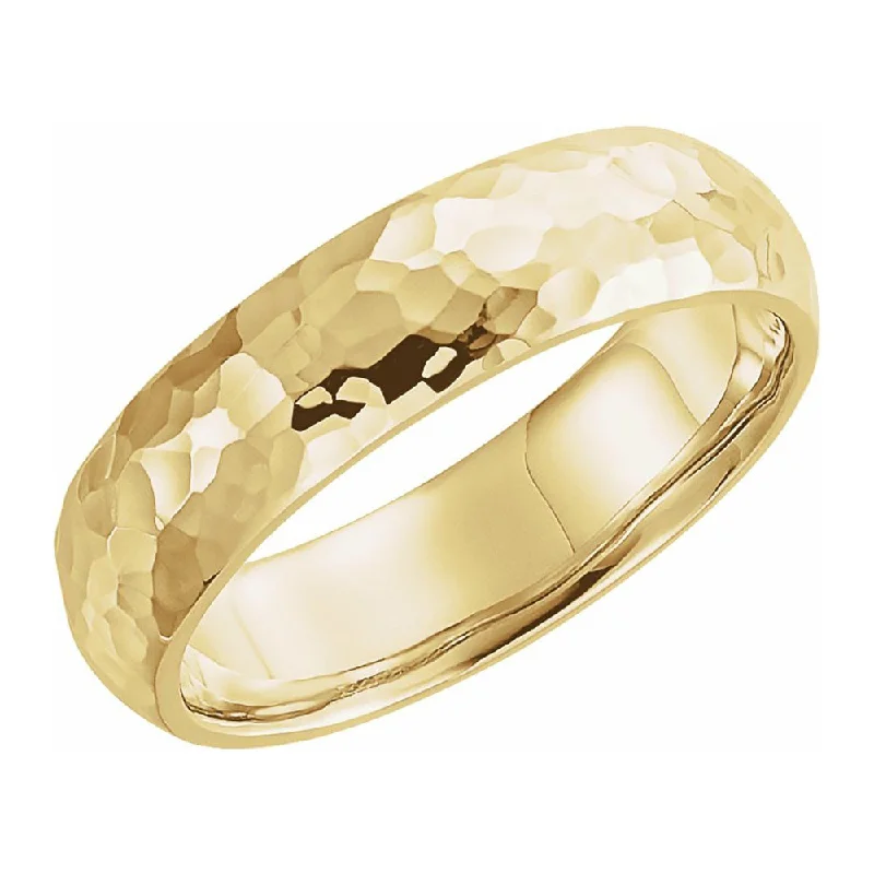 6mm 10K Yellow Gold Hammered Half Round Comfort Fit Band