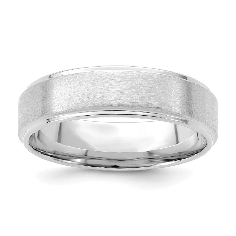 6mm 14K White Gold Brushed Step Edge Comfort Fit Band