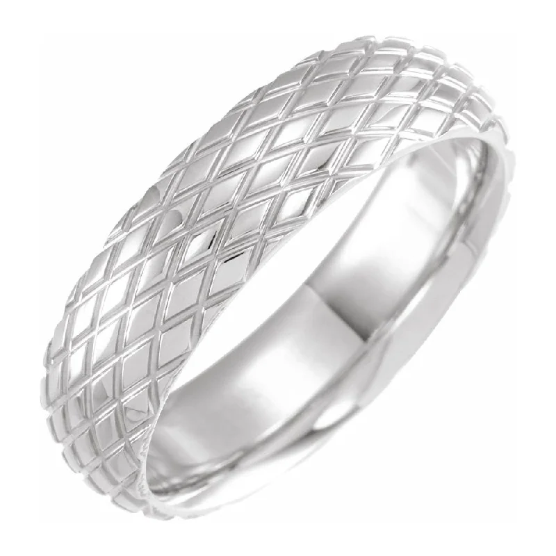 6mm 14K White Gold Crisscross Patterned Comfort Fit Band