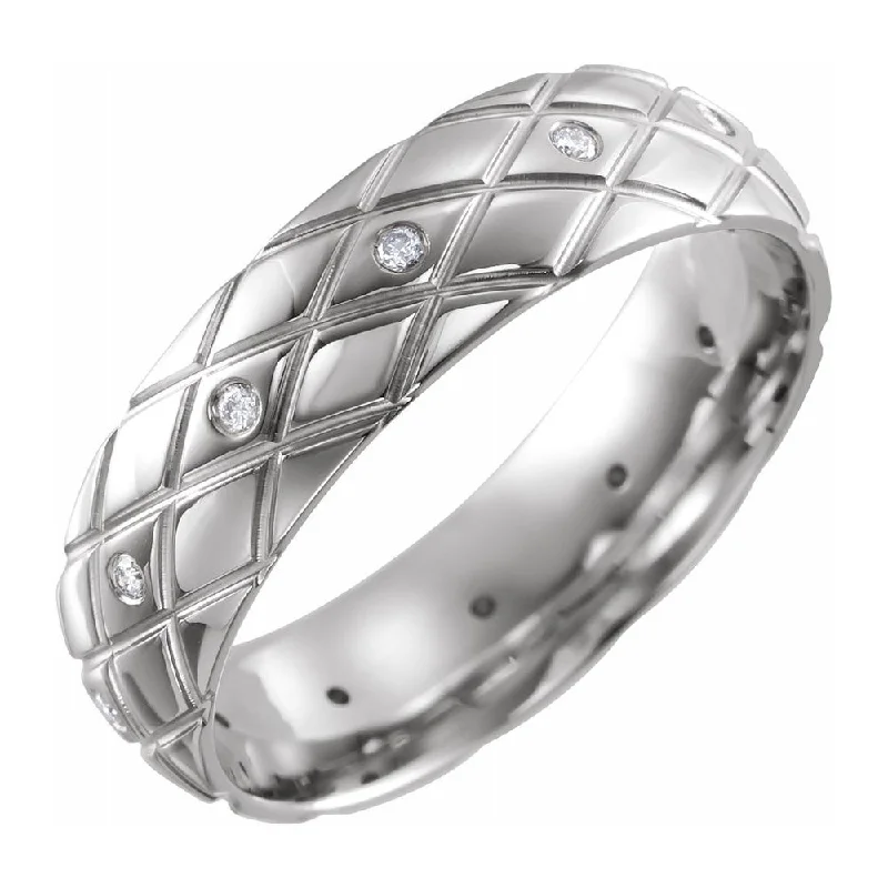 6mm 14K White Gold & Diamond Patterned Comfort Fit Band