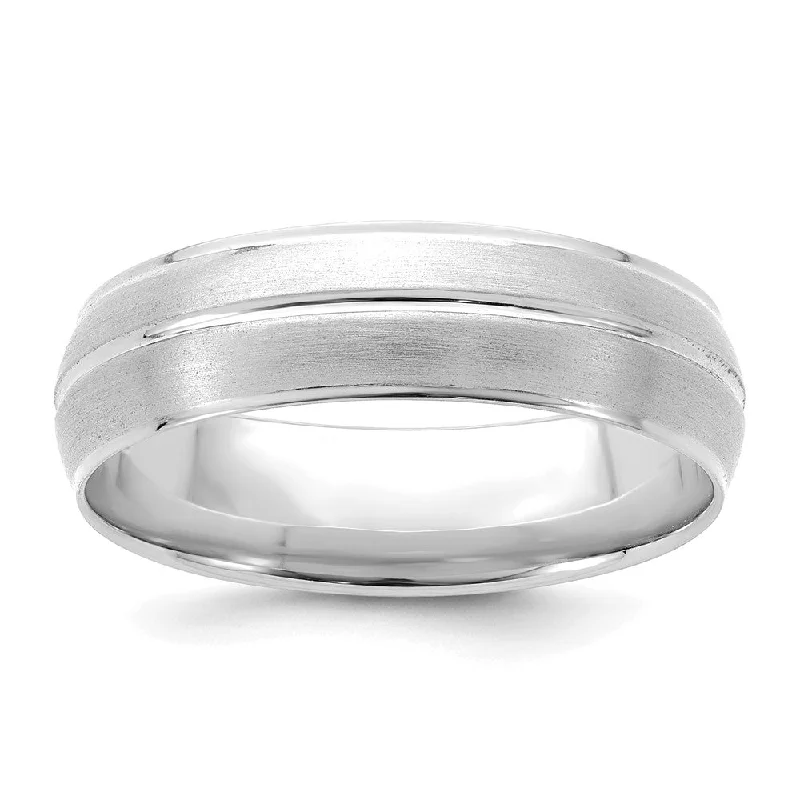 6mm 14K White Gold Grooved Center Line Comfort Fit Band