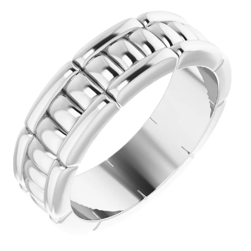 6mm 14K White Gold Grooved Pattern Standard Fit Band