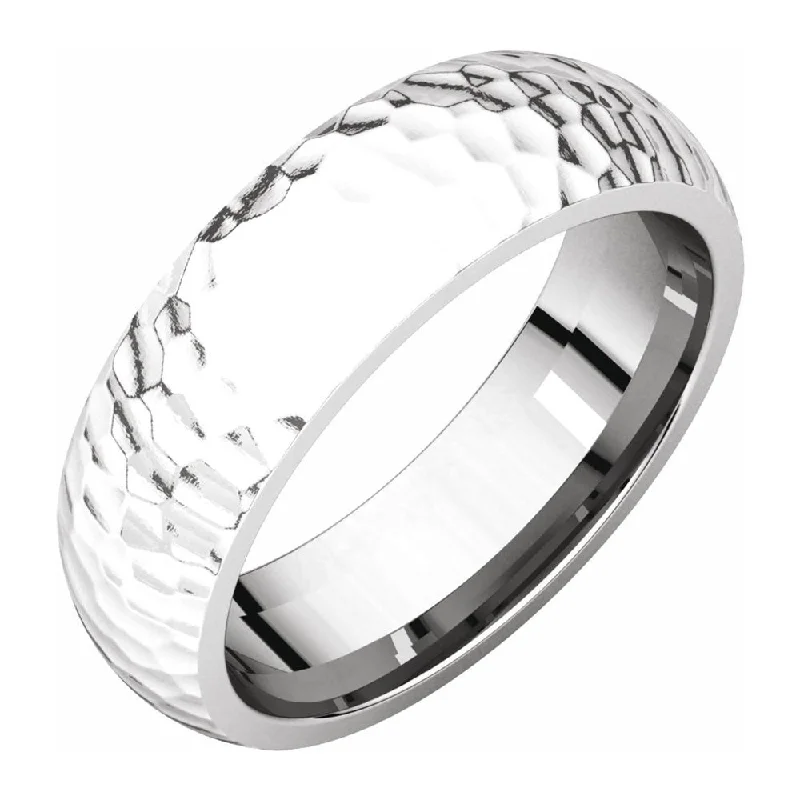 6mm 14K White Gold Hammered Half Round Comfort Fit Band