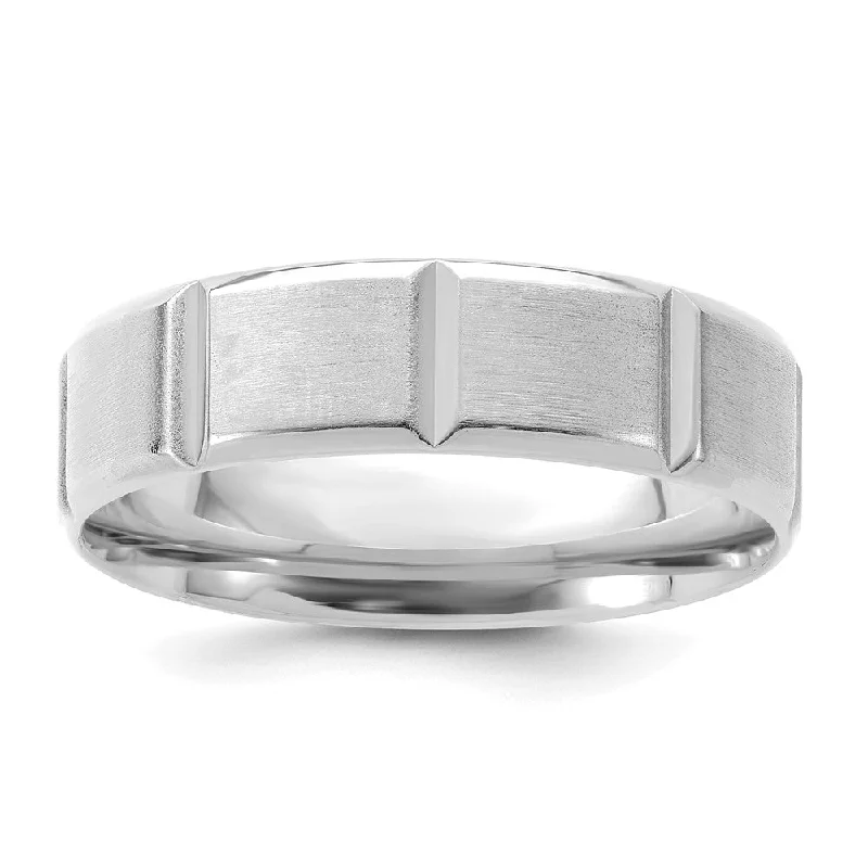 6mm 14K White Gold Heavy, Light or Standard Grooved Comfort Fit Band