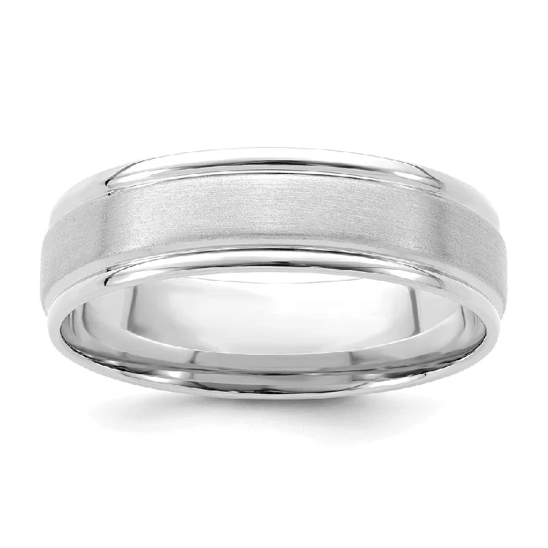 6mm 14K White or Yellow Gold Brushed Standard Grooved Comfort Fit Band