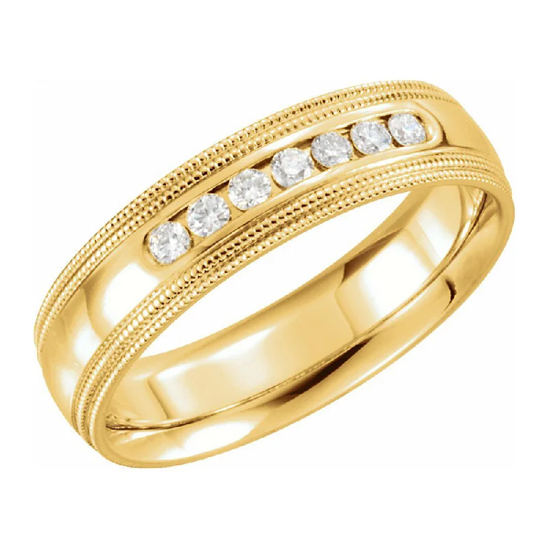 6mm 14K Yellow Gold 1/4 CTW Diamond Double Milgrain Comfort Fit Band