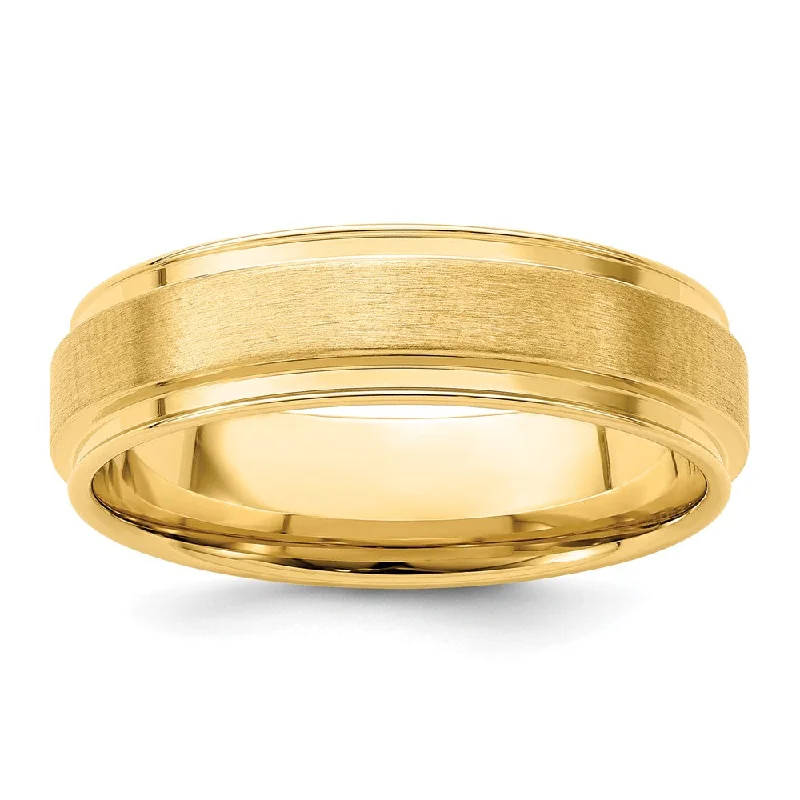 6mm 14K Yellow Gold Brushed Flat Ridged Edge Comfort Fit Band