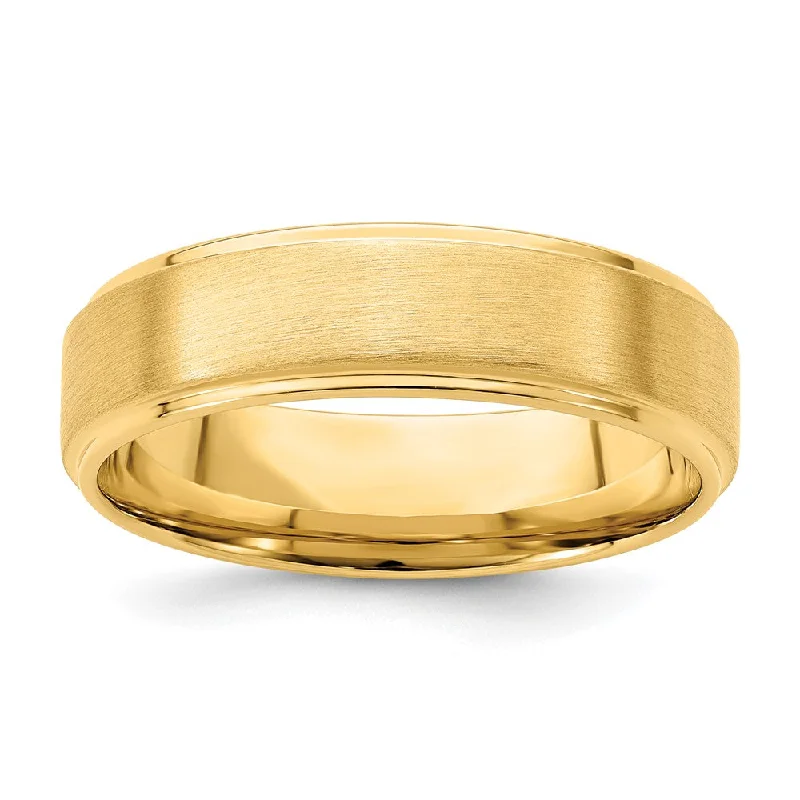 6mm 14K Yellow Gold Brushed Step Edge Comfort Fit Band