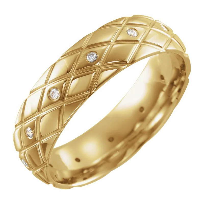 6mm 14K Yellow Gold & Diamond Patterned Comfort Fit Band