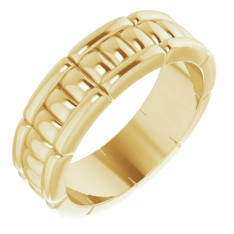 6mm 14K Yellow Gold Grooved Pattern Standard Fit Band