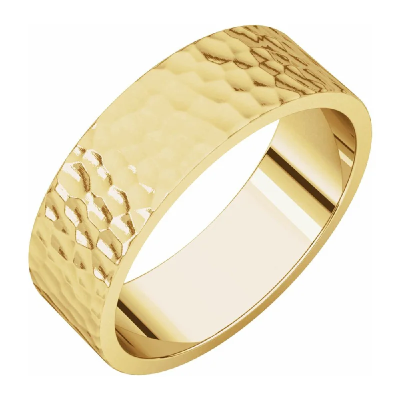 6mm 14K Yellow Gold Hammered Flat Standard Fit Band