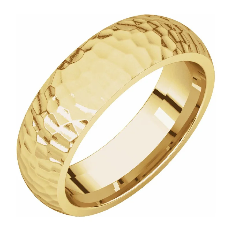 6mm 14K Yellow Gold Hammered Half Round Comfort Fit Band