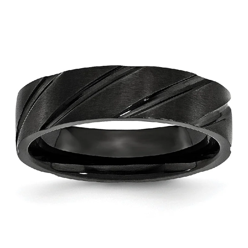 6mm Black Plated Titanium Brushed Grooved Standard Fit Band