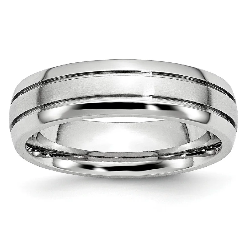 6mm Cobalt Polished & Satin Double Grooved Comfort Fit Band