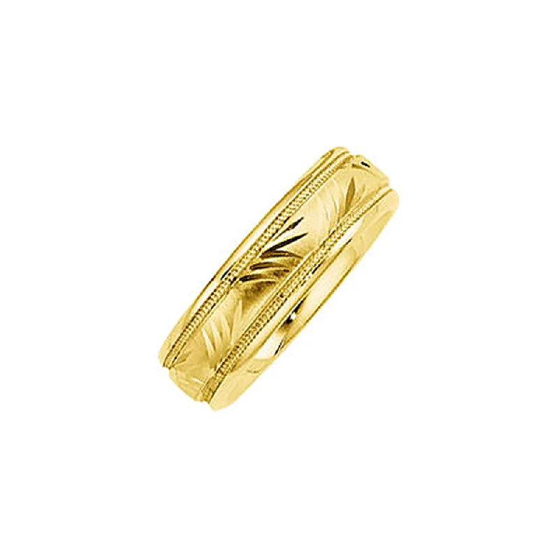 6mm Comfort Fit Engraved Design Band in 14k Yellow Gold