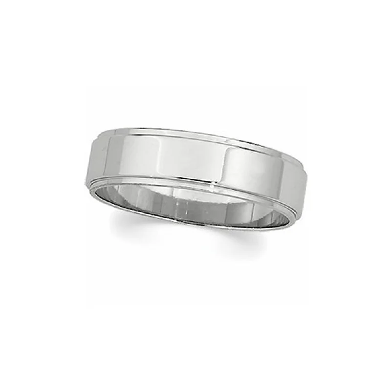 6mm Flat Ridged Edge Wedding Band in 14k White Gold