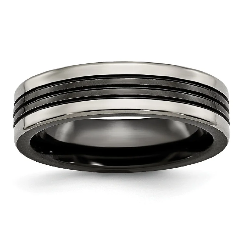 6mm Grooved and Polished Flat Band in Two-Tone Titanium